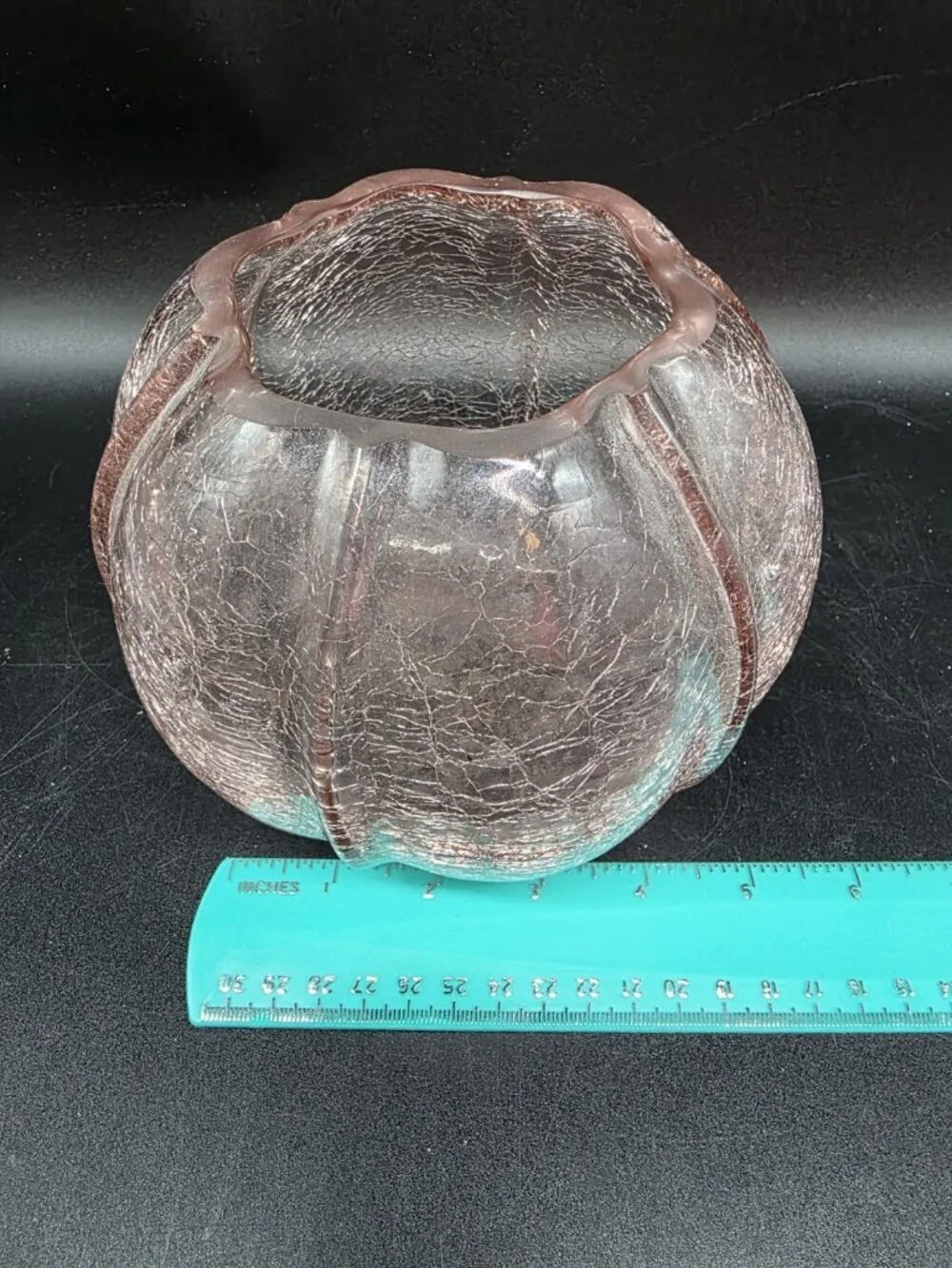 Pink Crackle Art Glass Rose Bowl Or Candle Holder Manganese Glows Purple Boho